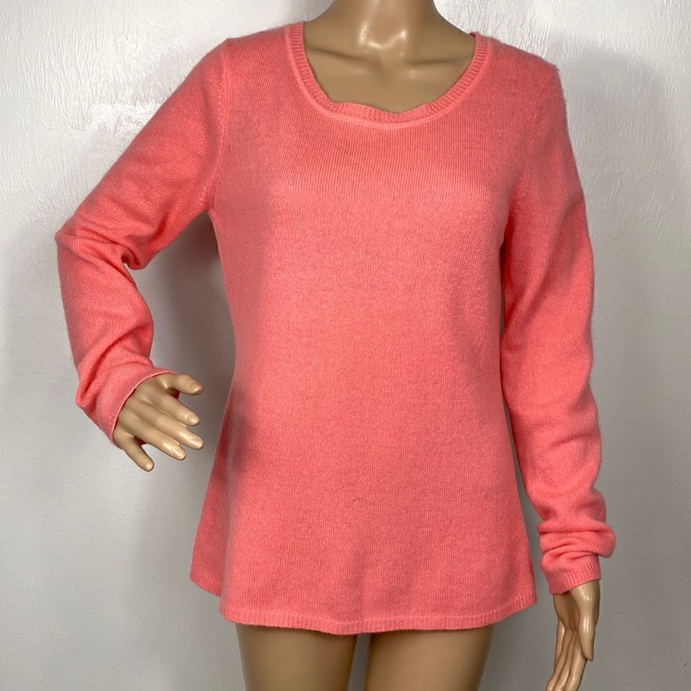 Peck & Peck Long Sleeves Scoop Neck Pink Cashmere Sweater